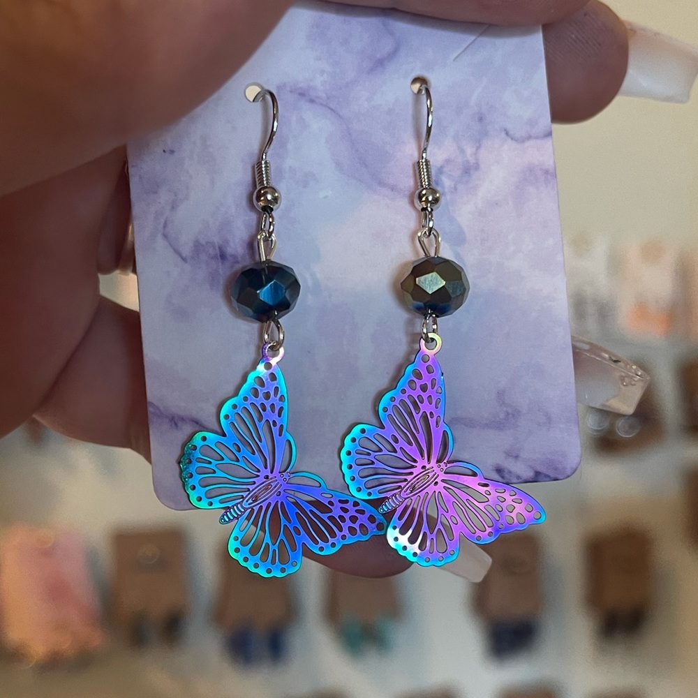 Dangle holographic butterfly earrings